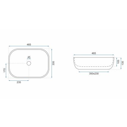 REA-U3801 - Uzliekamā izlietne LIVIA 33,5x46,5 cm keramika/pelēka/akmens imitācija