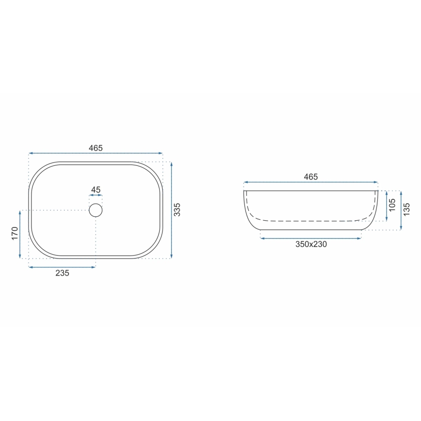 REA-U3801 - Uzliekamā izlietne LIVIA 33,5x46,5 cm keramika/pelēka/akmens imitācija