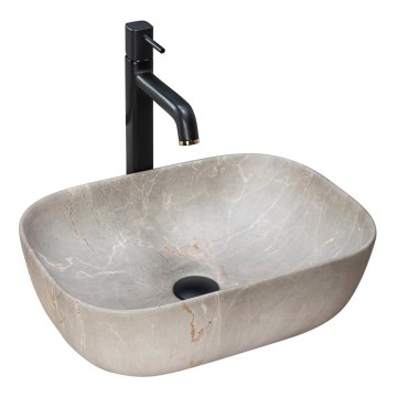 REA-U3802 - Virsmas uzstādāma izlietne LIVIA 33,5x46,5 cm, keramiska, pelēka ar marmora dekoru