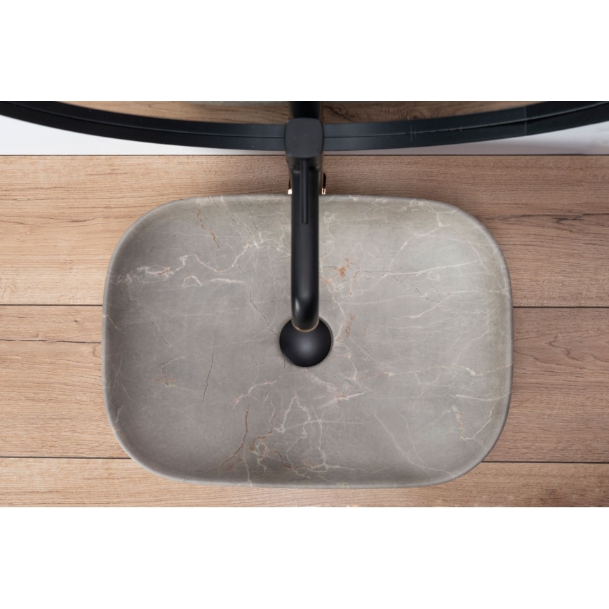 REA-U3802 - Virsmas uzstādāma izlietne LIVIA 33,5x46,5 cm, keramiska, pelēka ar marmora dekoru