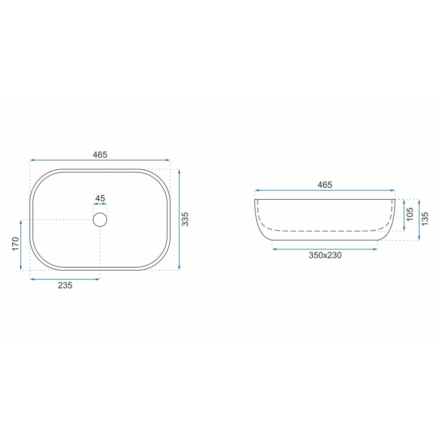 REA-U3802 - Virsmas uzstādāma izlietne LIVIA 33,5x46,5 cm, keramiska, pelēka ar marmora dekoru