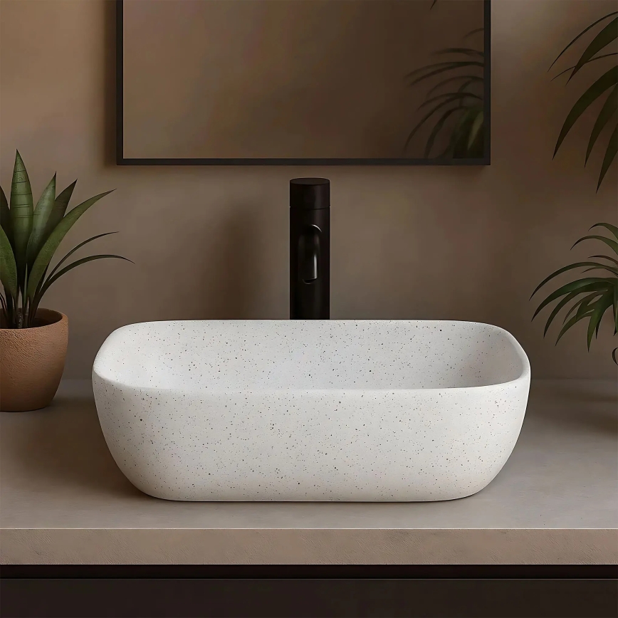 REA-U4001 - Uz virsmas uzstādāma izlietne BELINDA 33,5x46,5 cm keramika/matēta balta