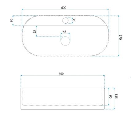 REA-U4002 - Uz virsmas uzstādamā izlietne MARCELA 37x60 cm keramika/spīdīga balta