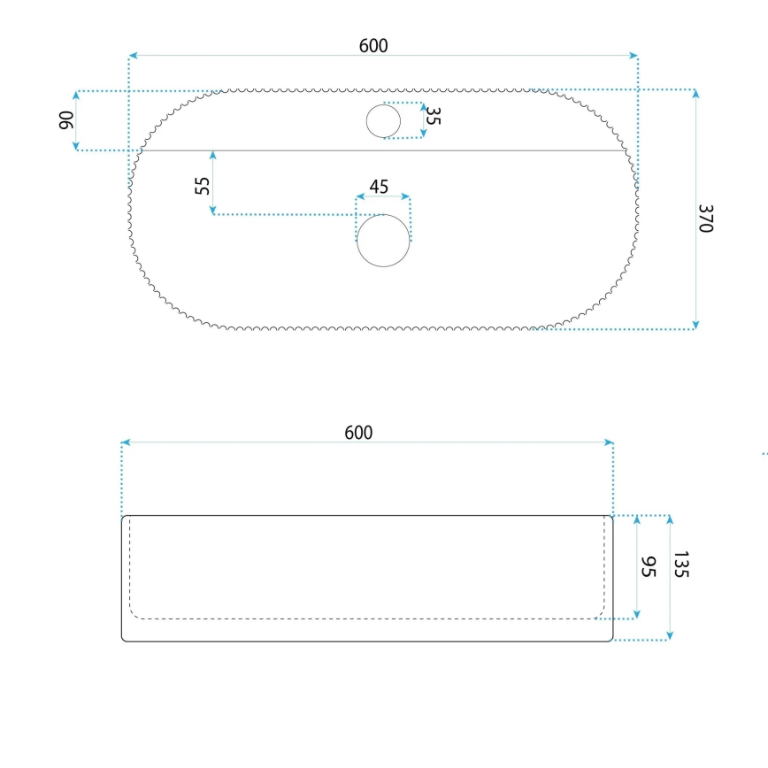 REA-U4002 - Uz virsmas uzstādamā izlietne MARCELA 37x60 cm keramika/spīdīga balta