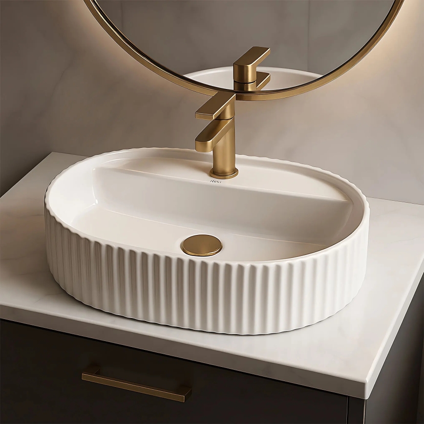 REA-U4003 - Virsmas uzstādāma izlietne MARCELA 35,5x50 cm keramika/spīdīgi balta