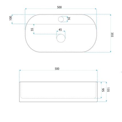 REA-U4003 - Virsmas uzstādāma izlietne MARCELA 35,5x50 cm keramika/spīdīgi balta