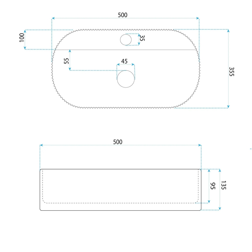 REA-U4003 - Virsmas uzstādāma izlietne MARCELA 35,5x50 cm keramika/spīdīgi balta