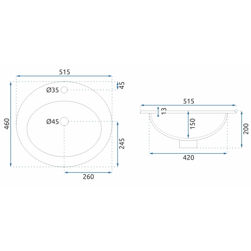 REA-U4122 - Iebūvējamā izlietne DALIA 46x51,5 cm keramika/spīdīgi balta