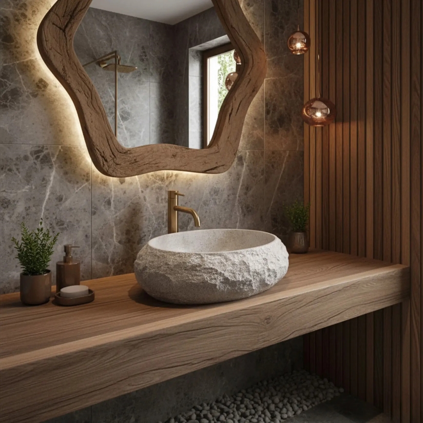 REA-U4332 - Uz virsmas uzstādāma izlietne MIKA 38x50 cm bēša/pelēka/akmens imitācija