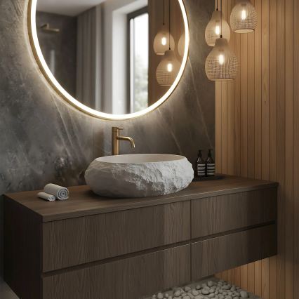 REA-U4332 - Uz virsmas uzstādāma izlietne MIKA 38x50 cm bēša/pelēka/akmens imitācija