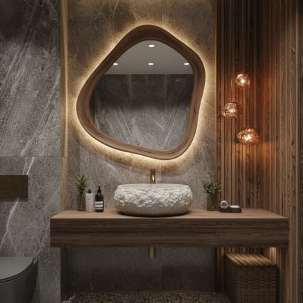 REA-U4332 - Uz virsmas uzstādāma izlietne MIKA 38x50 cm bēša/pelēka/akmens imitācija