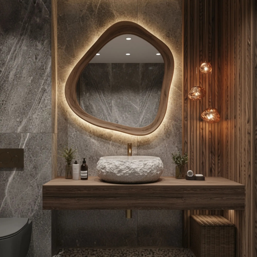 REA-U4332 - Uz virsmas uzstādāma izlietne MIKA 38x50 cm bēša/pelēka/akmens imitācija