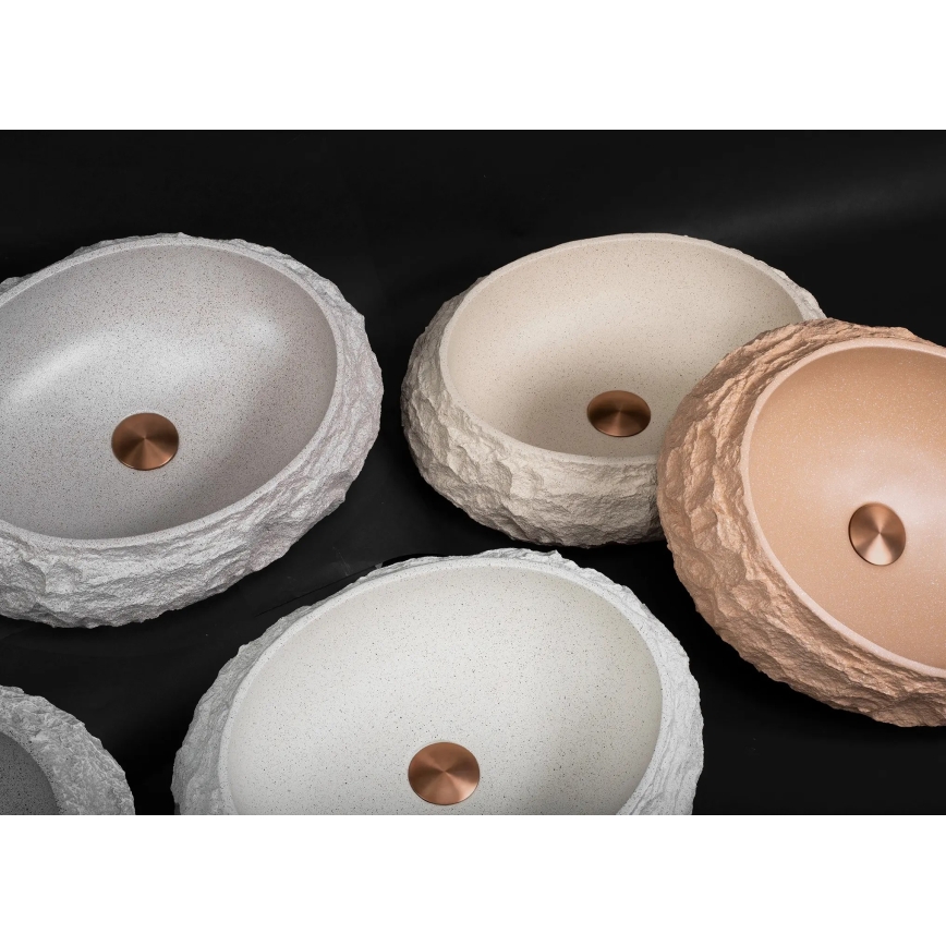 REA-U4332 - Uz virsmas uzstādāma izlietne MIKA 38x50 cm bēša/pelēka/akmens imitācija