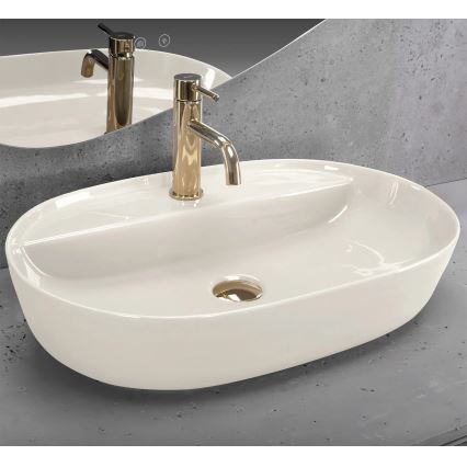 REA-U4589 - AURA virsmas izlietne 41x61 cm, keramika, spīdīga krēmkrāsa