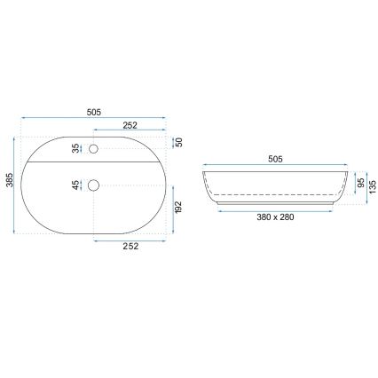 REA-U4620 - Virsmas uzstādāma izlietne AURA 38,5x50,5 cm keramika/glancēta balta