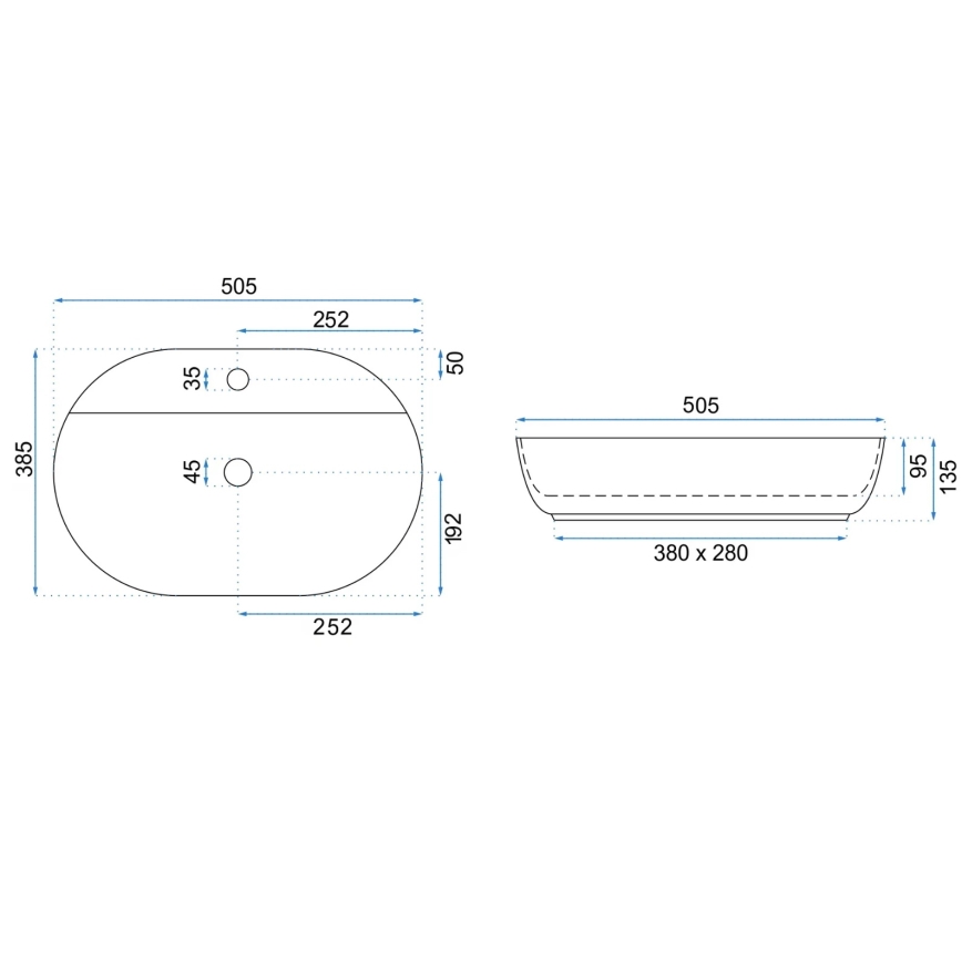 REA-U4620 - Virsmas uzstādāma izlietne AURA 38,5x50,5 cm keramika/glancēta balta