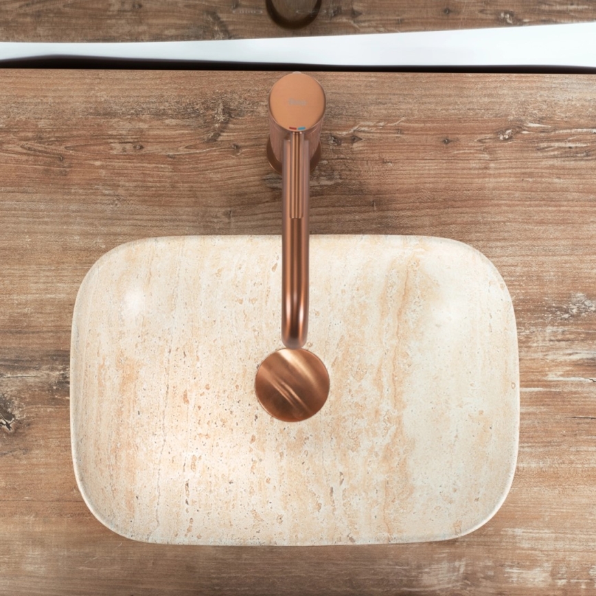 REA-U4700 - Uz virsmas uzstādāma izlietne BELINDA 25x36 cm keramika/bēša/akmens imitācija