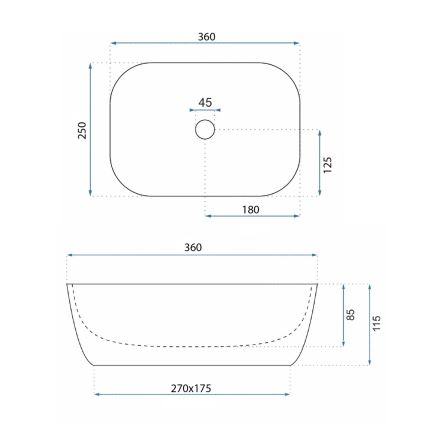 REA-U4700 - Uz virsmas uzstādāma izlietne BELINDA 25x36 cm keramika/bēša/akmens imitācija