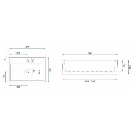 REA-U5000 - Virsmas izlietne VALERIA 35,5x50,5 cm keramika/spīdīgi balta