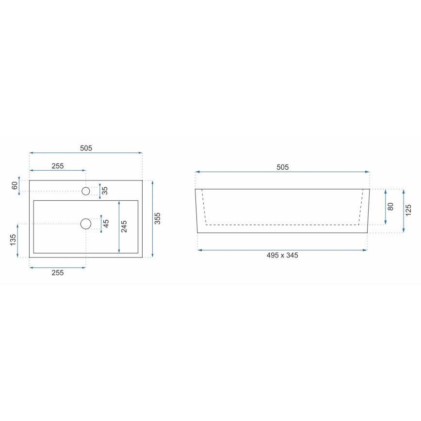 REA-U5000 - Virsmas izlietne VALERIA 35,5x50,5 cm keramika/spīdīgi balta