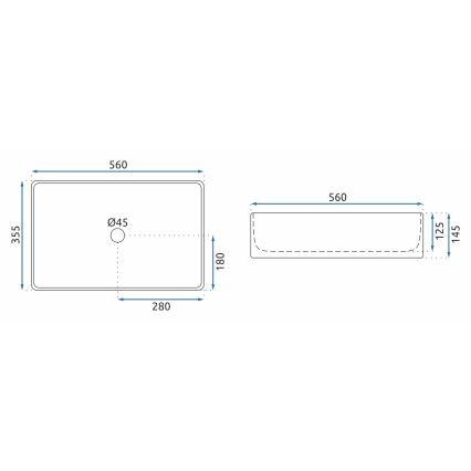 REA-U5055 - Uzliekamā izlietne BERTA 35,5x56 cm keramika/glancēta balta
