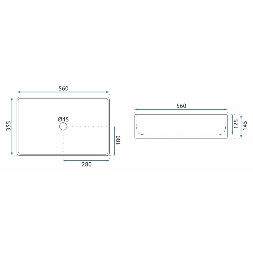 REA-U5055 - Uzliekamā izlietne BERTA 35,5x56 cm keramika/glancēta balta