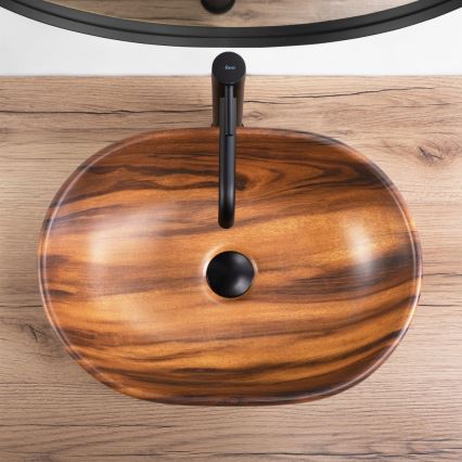 REA-U5060 - Uz virsmas novietojama izlietne AMELIA 34,5x48 cm keramika/koka dekors