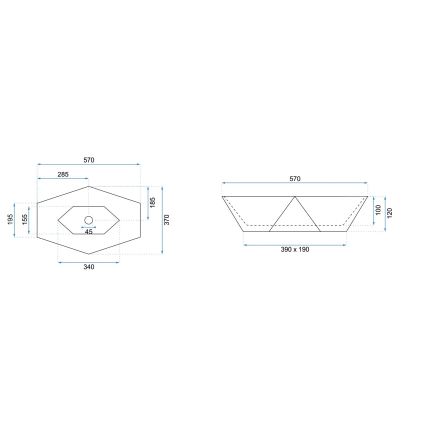 REA-U5602 - Virsmas uzstādāma izlietne VEGAS 37x57 cm keramika/akmens imitācija
