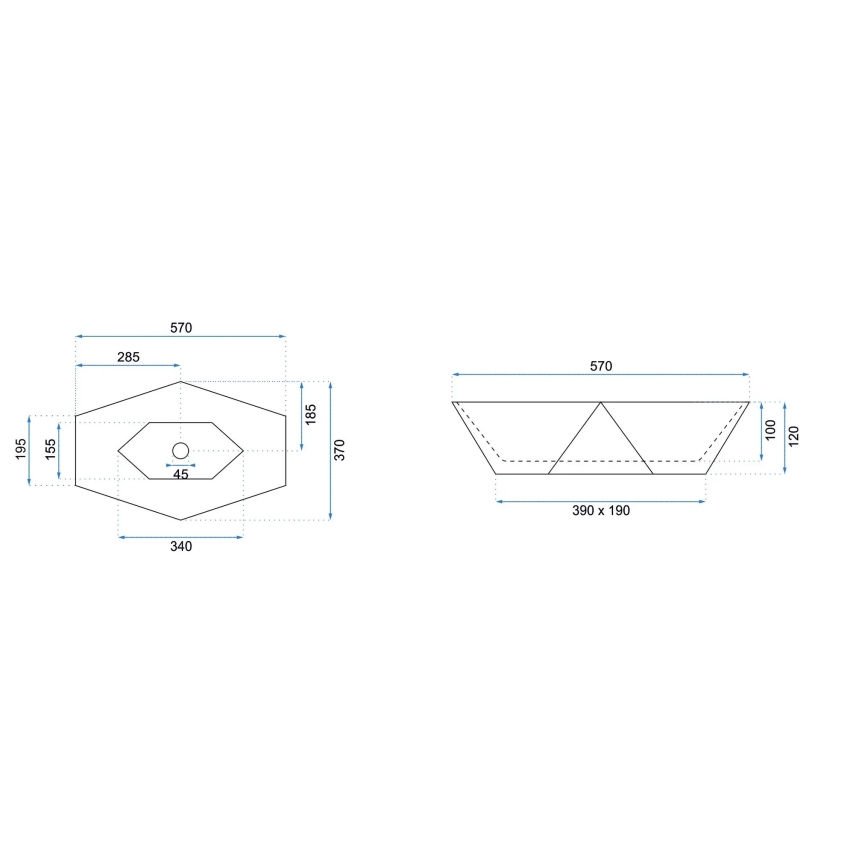 REA-U5602 - Virsmas uzstādāma izlietne VEGAS 37x57 cm keramika/akmens imitācija