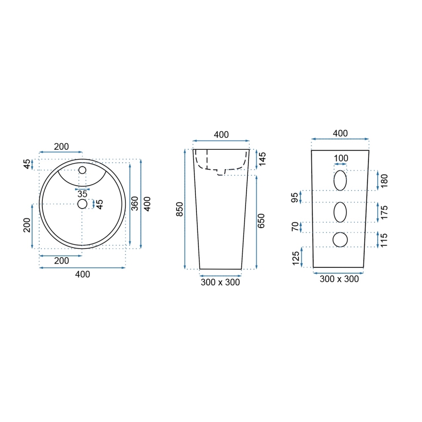 REA-U5635 - Brīvstāvoša izlietne BLANKA 85x40 cm keramika/spīdīgi balta