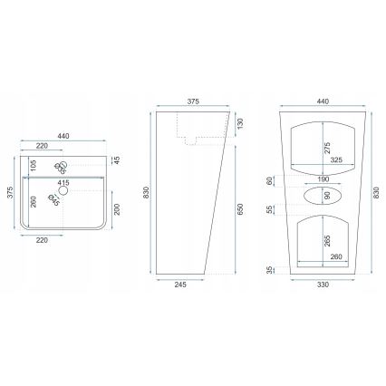 REA-U5637 - Brīvi stāvoša izlietne ARIS 37,5x44 cm keramika/glancēta balta
