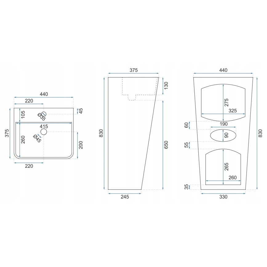 REA-U5637 - Brīvi stāvoša izlietne ARIS 37,5x44 cm keramika/glancēta balta