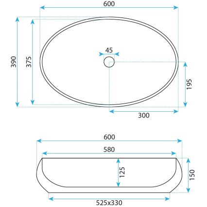 REA-U5660 - Virsmas uzstādāma izlietne MAYA 39x60 cm keramika/spīdīga balta