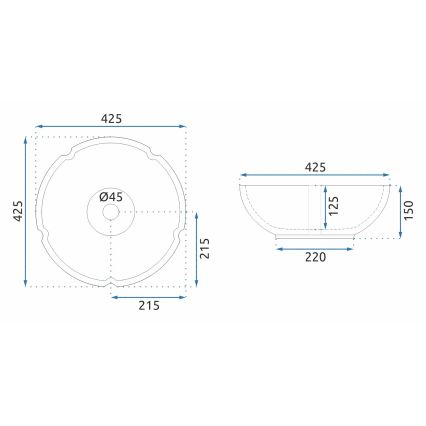 REA-U5666 - Virsmas uzstādāma izlietne VIVIEN Ø 42,5 cm, keramika, ornamentāls raksts