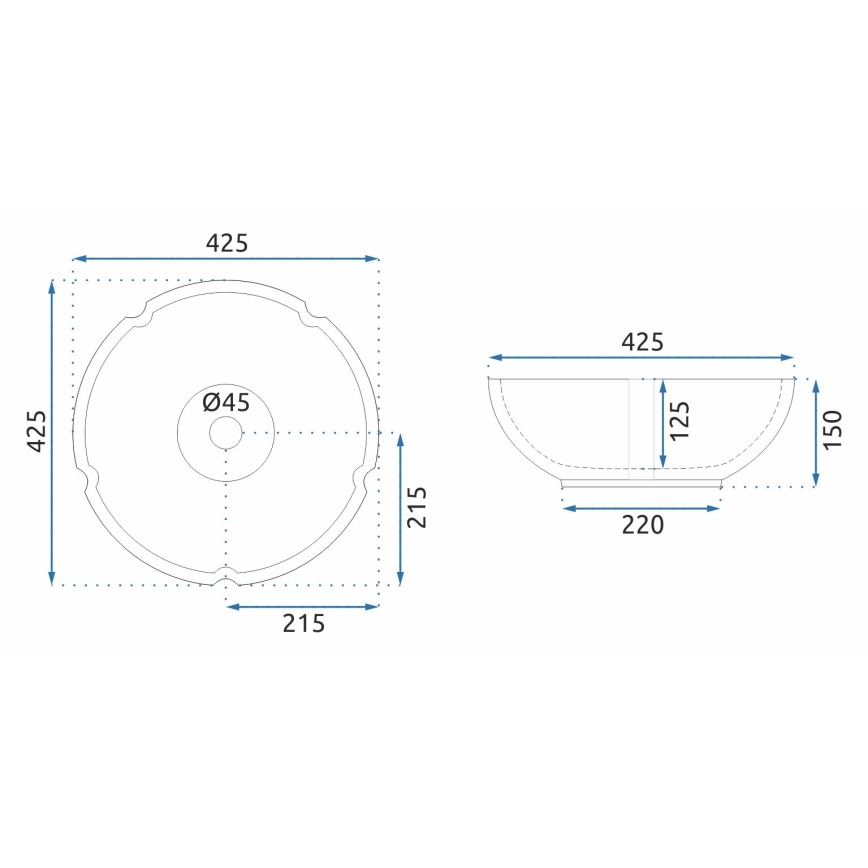 REA-U5666 - Virsmas uzstādāma izlietne VIVIEN Ø 42,5 cm, keramika, ornamentāls raksts