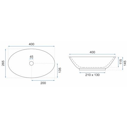 REA-U5804 - Virsmas izlietne PAMELA MINI 26,5x40 cm keramika / spīdīga balta
