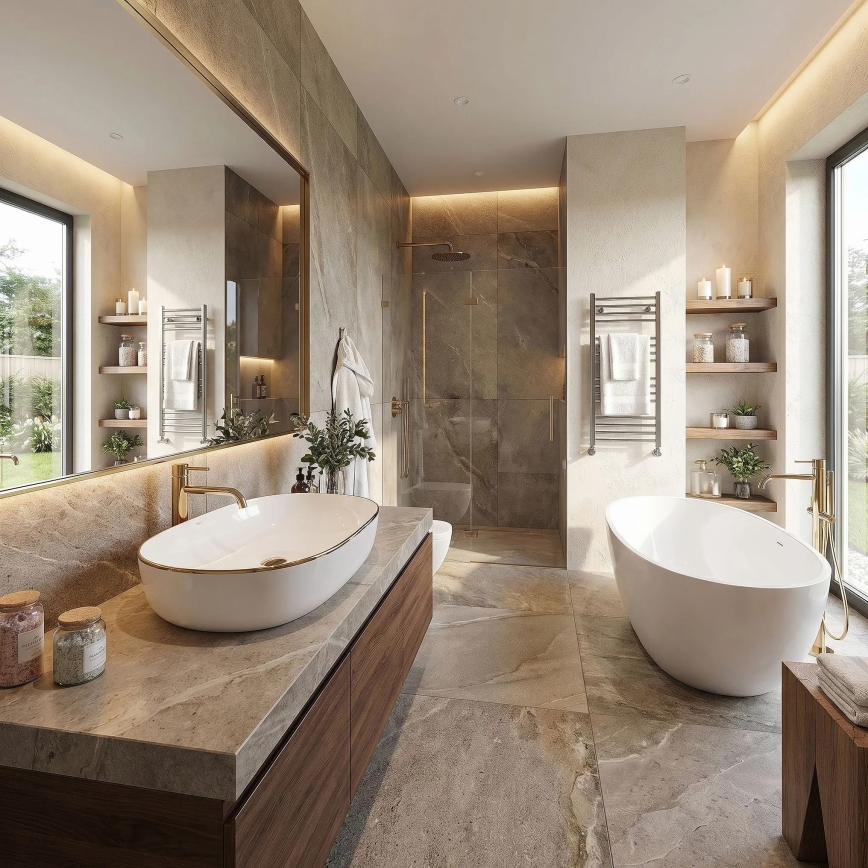 REA-U6211 - CLEO virsmas izlietne 41x60,5 cm keramika/balta/zelta