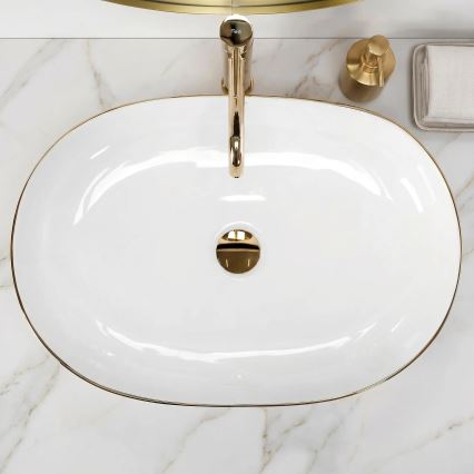 REA-U6211 - CLEO virsmas izlietne 41x60,5 cm keramika/balta/zelta