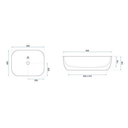 REA-U6300 - Virsmas uzstādāmā izlietne MONA SLIM 40x50,5 cm keramika/spīdīgi balta