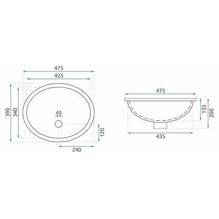 REA-U6330 - Iebūvējamā izlietne NEL 39x47,5 cm keramika/glancēta balta