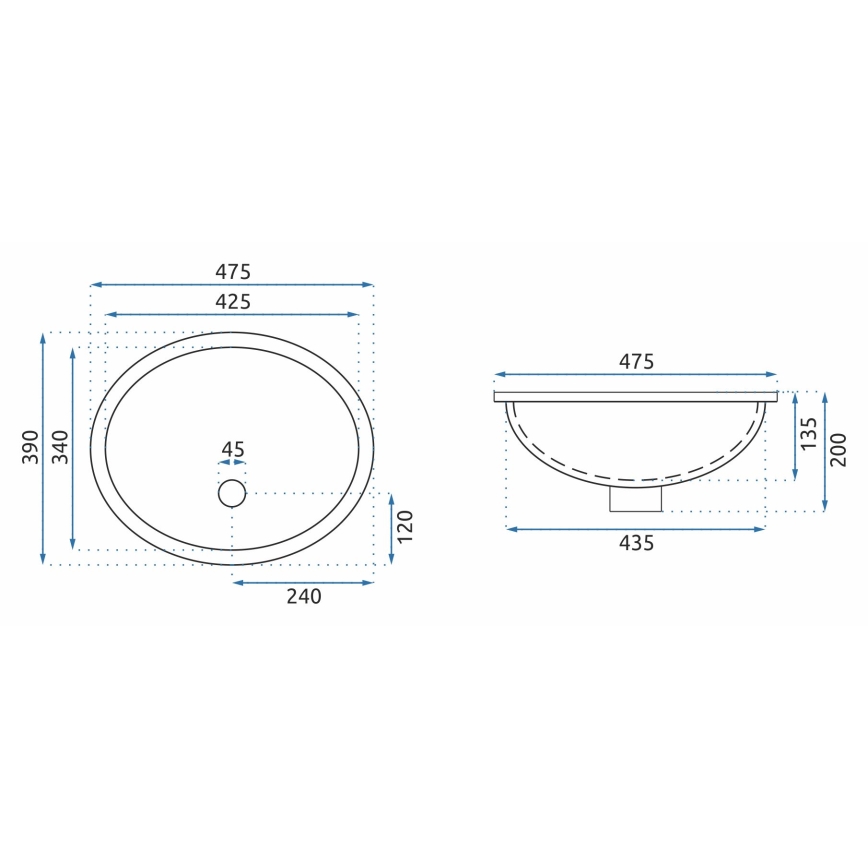 REA-U6330 - Iebūvējamā izlietne NEL 39x47,5 cm keramika/glancēta balta