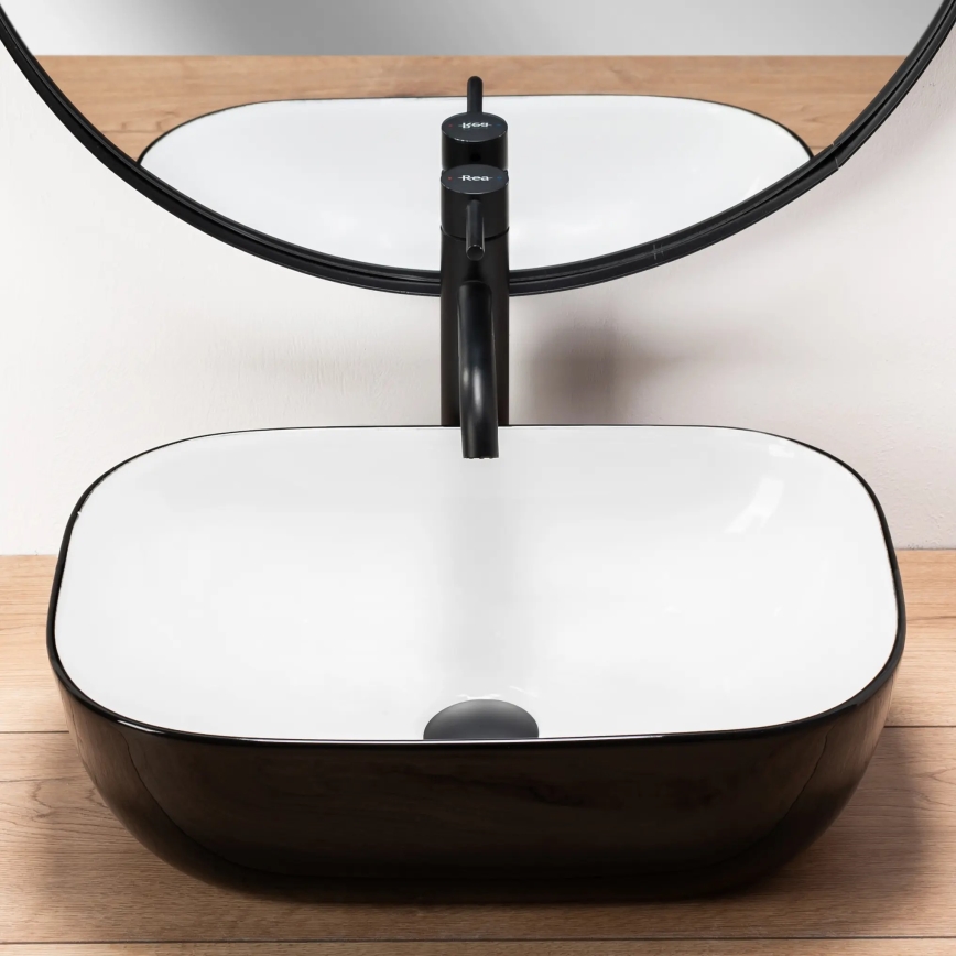 REA-U6332 - Uz virsmas uzstādāma izlietne BELINDA 33x46,5 cm keramika/melna/balta