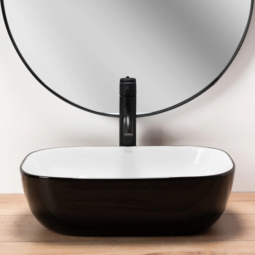 REA-U6332 - Uz virsmas uzstādāma izlietne BELINDA 33x46,5 cm keramika/melna/balta