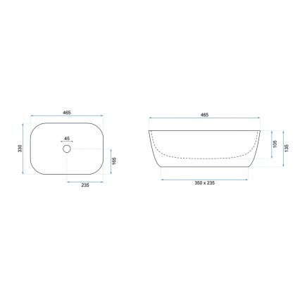 REA-U6332 - Uz virsmas uzstādāma izlietne BELINDA 33x46,5 cm keramika/melna/balta