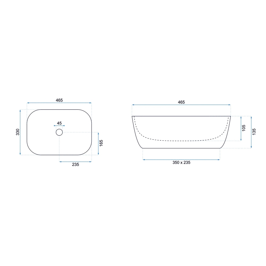 REA-U6332 - Uz virsmas uzstādāma izlietne BELINDA 33x46,5 cm keramika/melna/balta