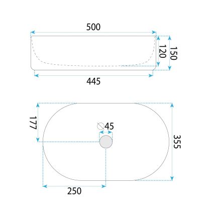 REA-U6366 - Virsmas uzstādāma izlietne OKTAWIA 35,5x50 cm keramika/balta