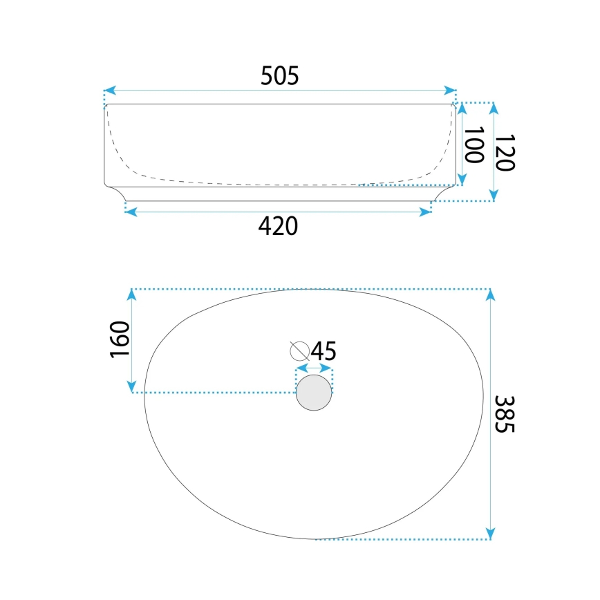 REA-U6370 - Virsmā uzstādāma izlietne JOANA 38,5x50,5 cm keramika/glancēta balta