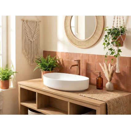 REA-U6371 - Uz virsmas uzstādāma izlietne JOANA 40,5x65,5 cm keramika/spīdīgi balta