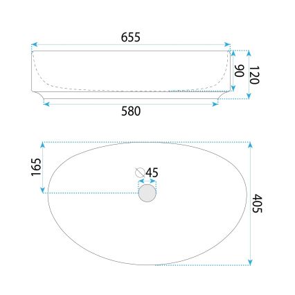 REA-U6371 - Uz virsmas uzstādāma izlietne JOANA 40,5x65,5 cm keramika/spīdīgi balta
