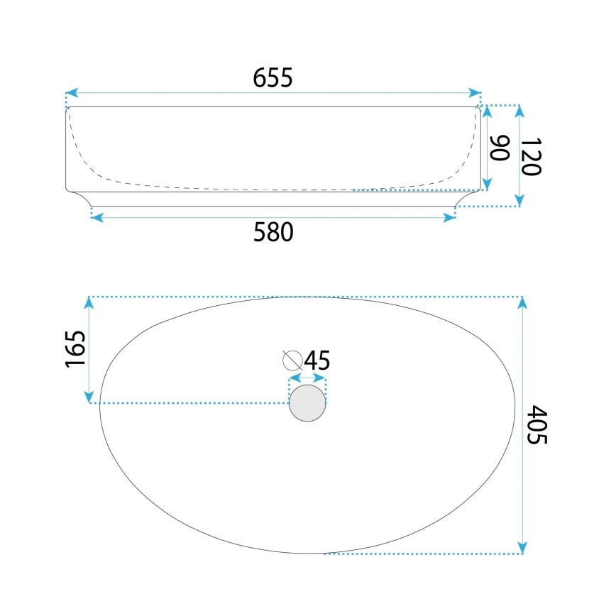 REA-U6371 - Uz virsmas uzstādāma izlietne JOANA 40,5x65,5 cm keramika/spīdīgi balta
